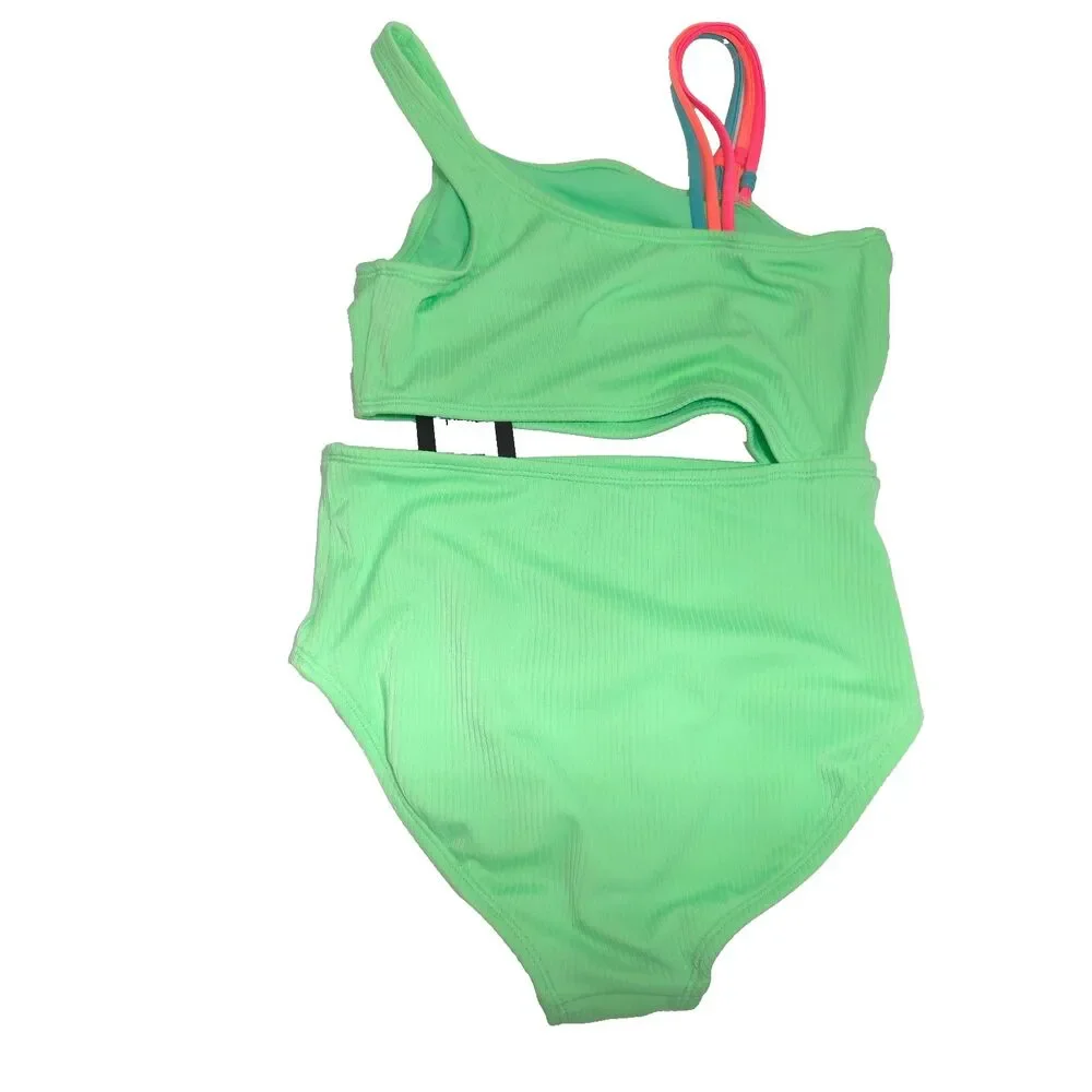 Art Class Girls One Piece Swimsuit Neon Green Cut Out Size L 10/12 New With Tags